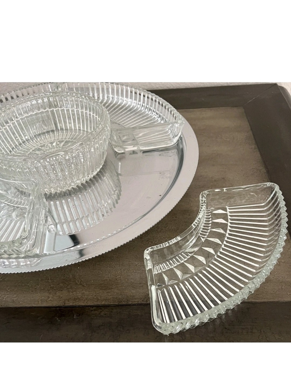 Vintage Kromex Chrome & Glass Lazy Susan Relish Server | Made In USA